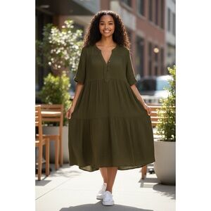 Xirena Weekend Dress Cotton Crinkle Gauze Button Front In sage Green Women’s L